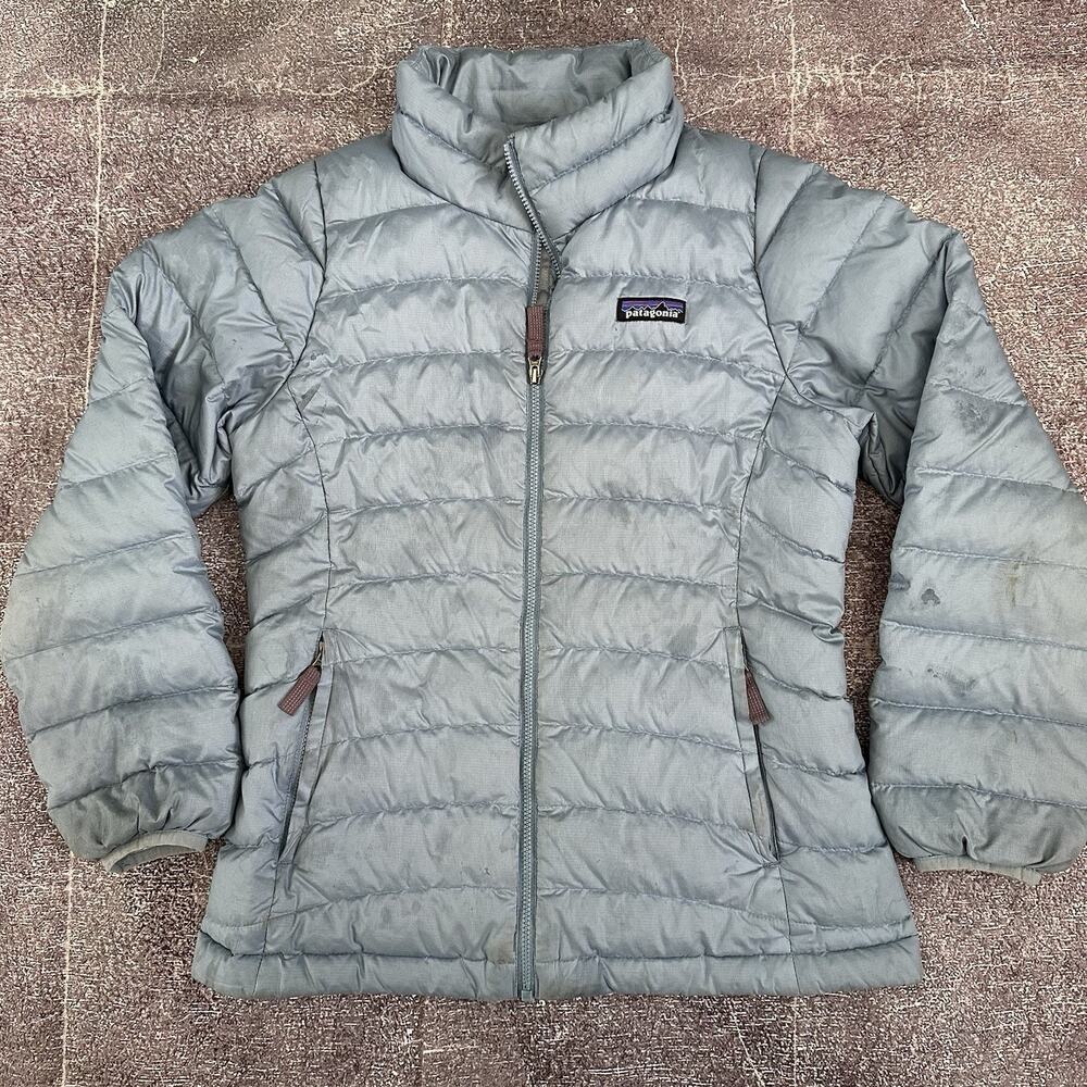 Girl's Patagonia Pastel Blue Down Puffer Zip Up Sweater Coat Jacket Sz M (10)